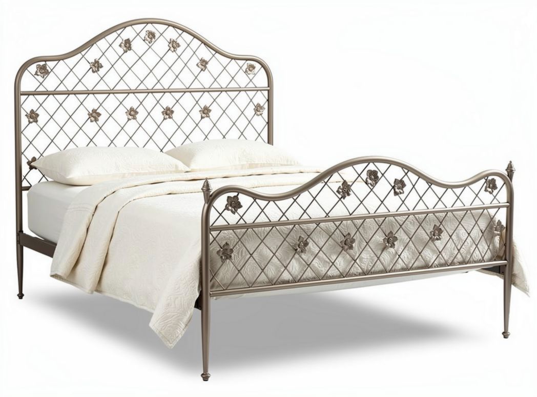 Lit en métal avec motif floral pour chambre à coucher - 190 x 140 x 100cm