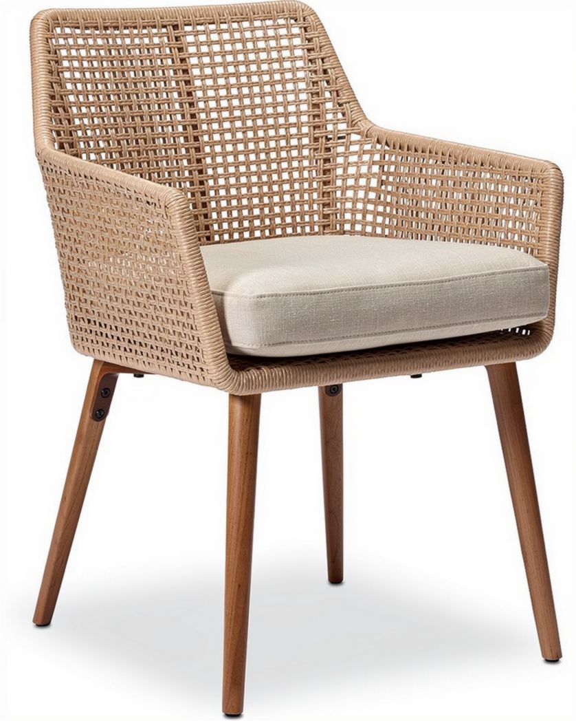 Chaise en rotin pour salle à manger ou terrasse avec coussin en tissu - 60 x 60 x 85cm